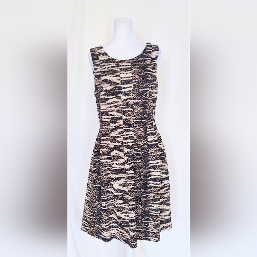 Calvin Klein Sleeveless Fit n Flare Dress Mixed Animal Print Size 8